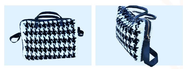 Sac ordinateur motif pied-de-poule fait main